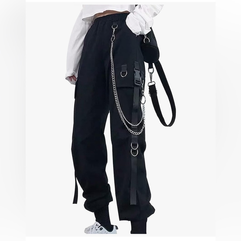 Women’s Black Cargo Pants with Chain